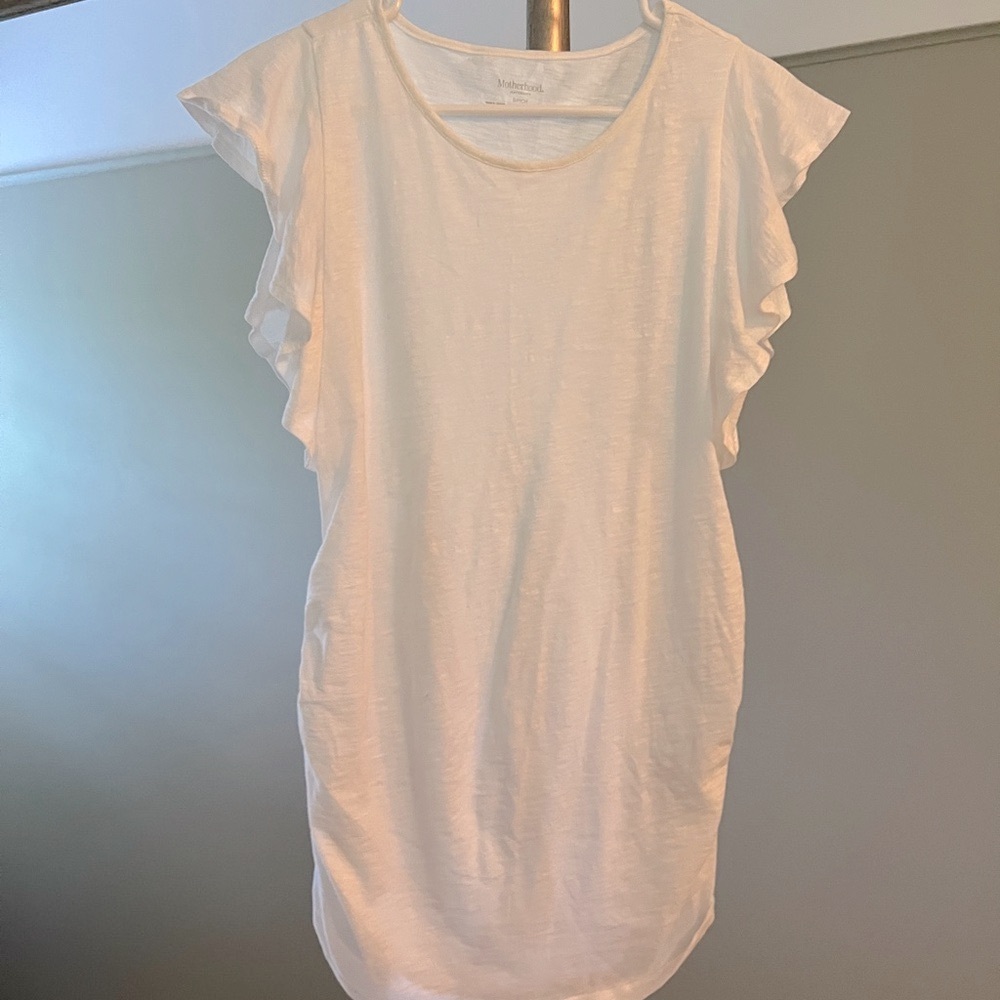 White Ruffle Sleeve Maternity Top